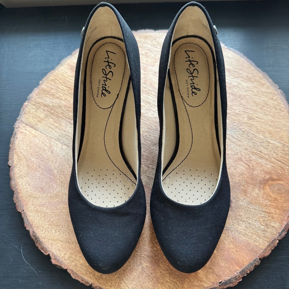 Life Stride Parigi Black Fabric Round Toe Heel Pumps Women's 7 - Picture 4 of 8